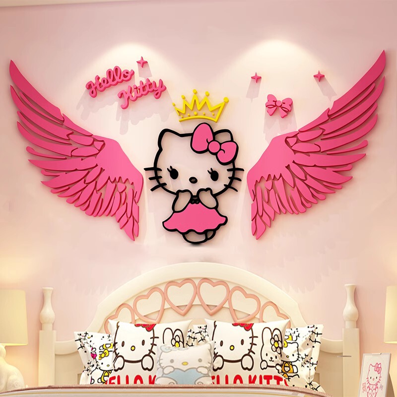 Cartoon Kate cat decorative wall stickers girl heart bedroom layout 3d acrylic wall stickers bedside background stickers