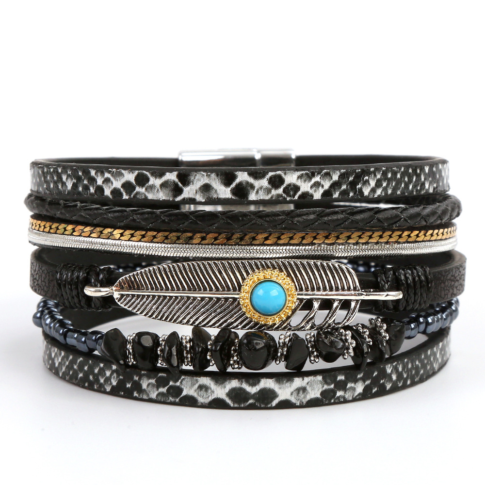 Retro Ethnic Style Geometric Feather Pu Leather Knitting Women's Bracelets display picture 16