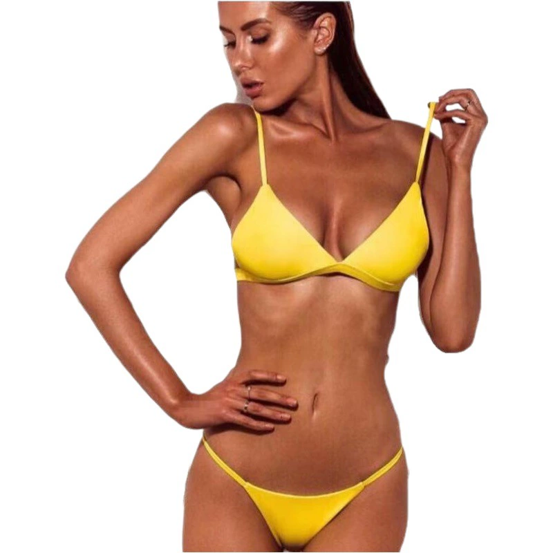 2025 трансграничное европейское и американское экспортное модное сексуальное бикини, новый женский разделенный купальник чистого цвета, разноцветное бикини