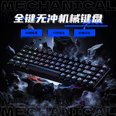 68キー有線ゲーミングメカニカルキーボード、レッド軸メカニカルスイッチ、混合カラー照明、オフィス・ゲーム用キーボード、コンピューター用