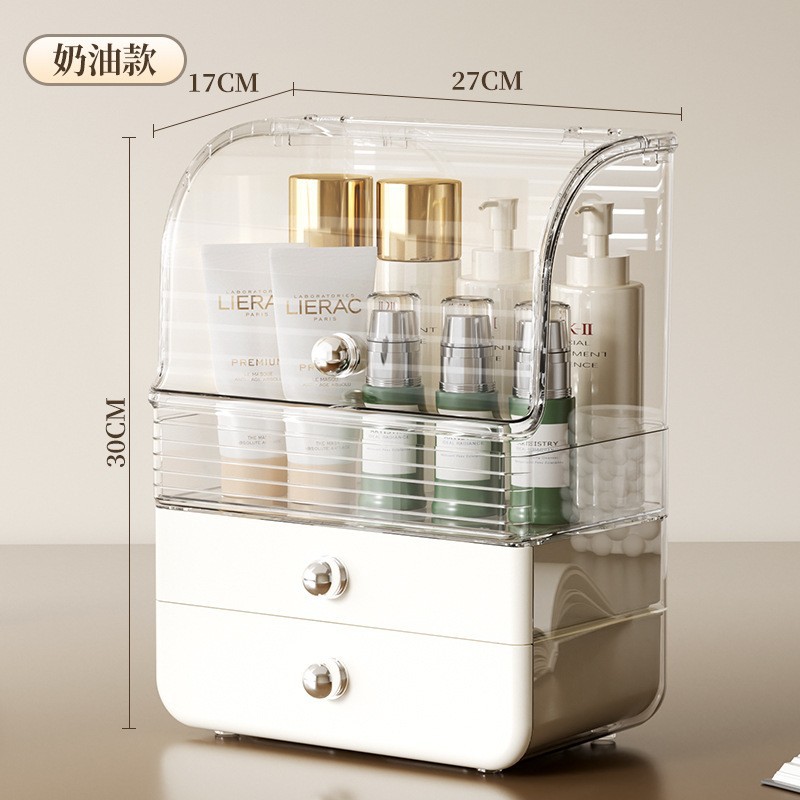 Caja de almacenamiento de plástico de lujo ligero para el hogar Caja de almacenamiento de cosméticos tipo cajón Gabinete de almacenamiento a prueba de polvo de escritorio de alta calidad