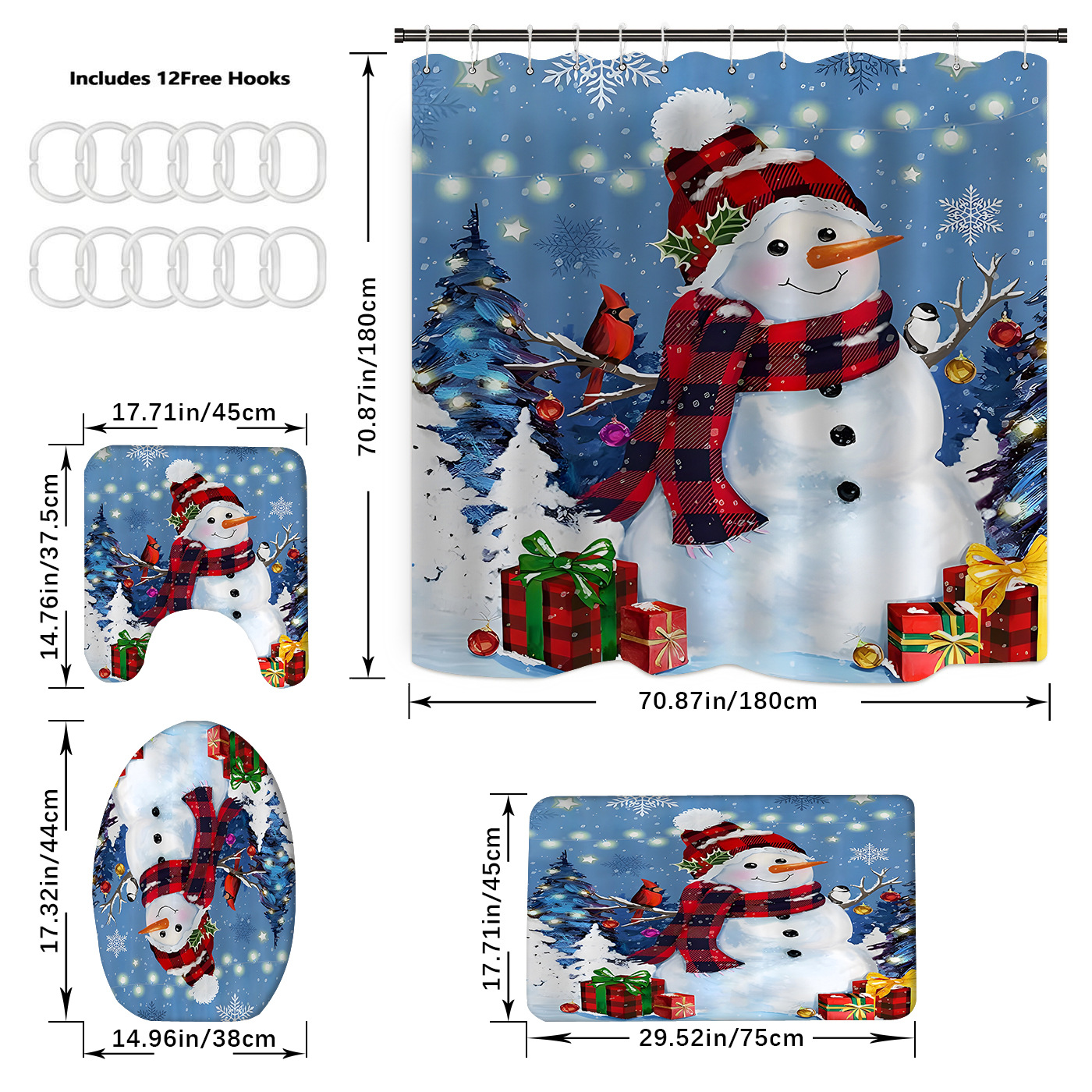Cortina de ducha de poliéster impermeable con estampado navideño rojo, cortina de ducha creativa con diseño digital 3D, estilo americano y europeo, suministro directo transfronterizo del fabricante