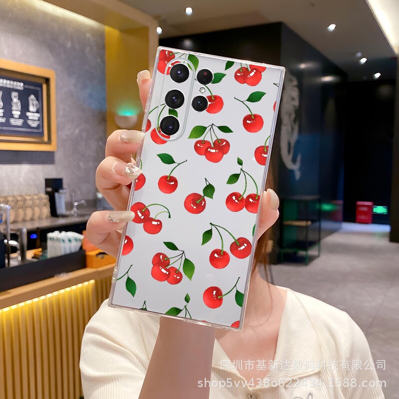 Transparent and Simple Japanese and Korean Style Samsung S23Fe Mobile Phone Case Cherry Galaxy S24 Anti-Fall Protective Cover S20+ Soft Case