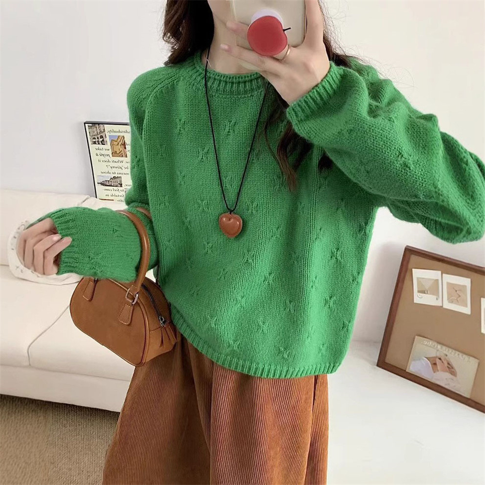 Suéter de Punto Calado para Mujer de Acrílico y Nailon con Cuello Redondo para Otoño e Invierno