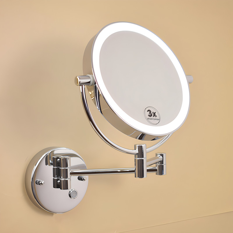 Hotel bathroom makeup mirror wall hanging folding mirror bathroom double side with light enlarged led dressing beauty mirror