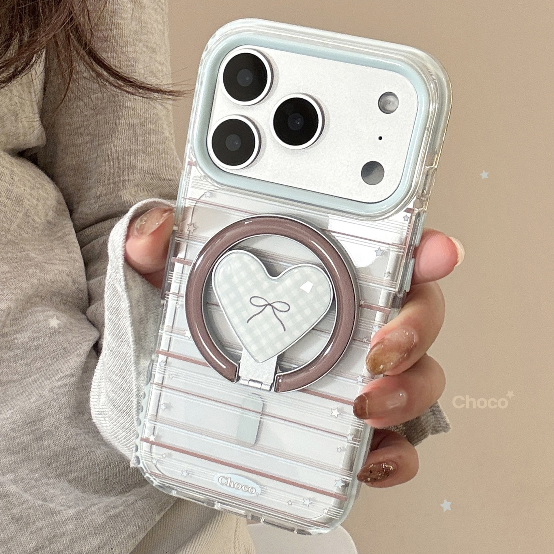 Amor succión soporte para Apple 17Promax caso de teléfono 15 arco azul marrón iPhone 16 coreano 13 suave