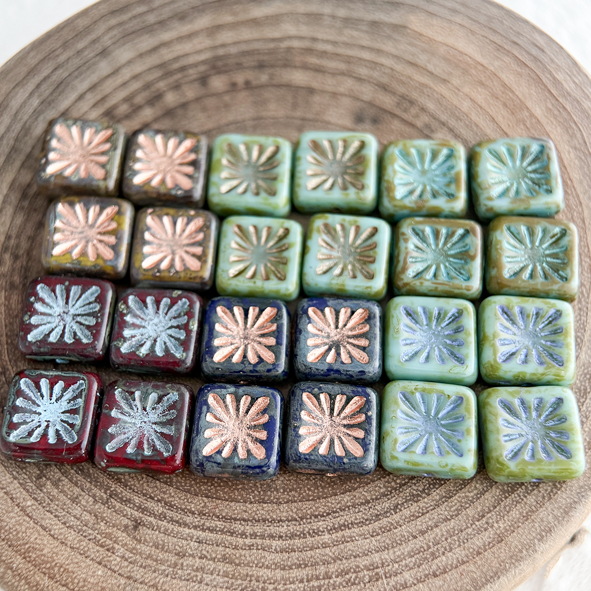 捷克珠方块棕榈纹奇异果纹珠烟花1个DIY手工饰品配件材料美劳用品