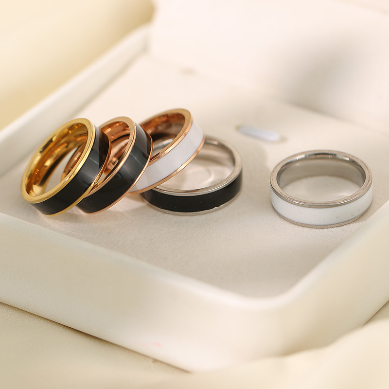Daily Occasion Stainless Steel Material Casual Simple Style Round Stainless Steel Polishing Epoxy Plating Rings