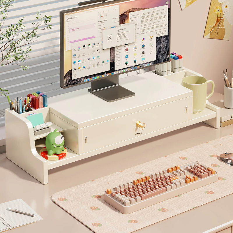 Computer Monitor Stand with Drawer, Desktop Screen Riser, Office Desk Organizer