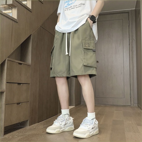 Summer Five-Part Leisure Pants for Men, Loose Straight Leg Coveralls, Hong Kong Style Work Pants, Beach Pants, Sports Pants