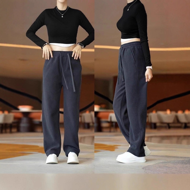 Autumn and Winter New Twill Knit Casual Pants with a Crisp Drape, Slimming Trendy Straight-Leg Pants, Fleece-Lined and Thickened, High-Quality Men's Pants