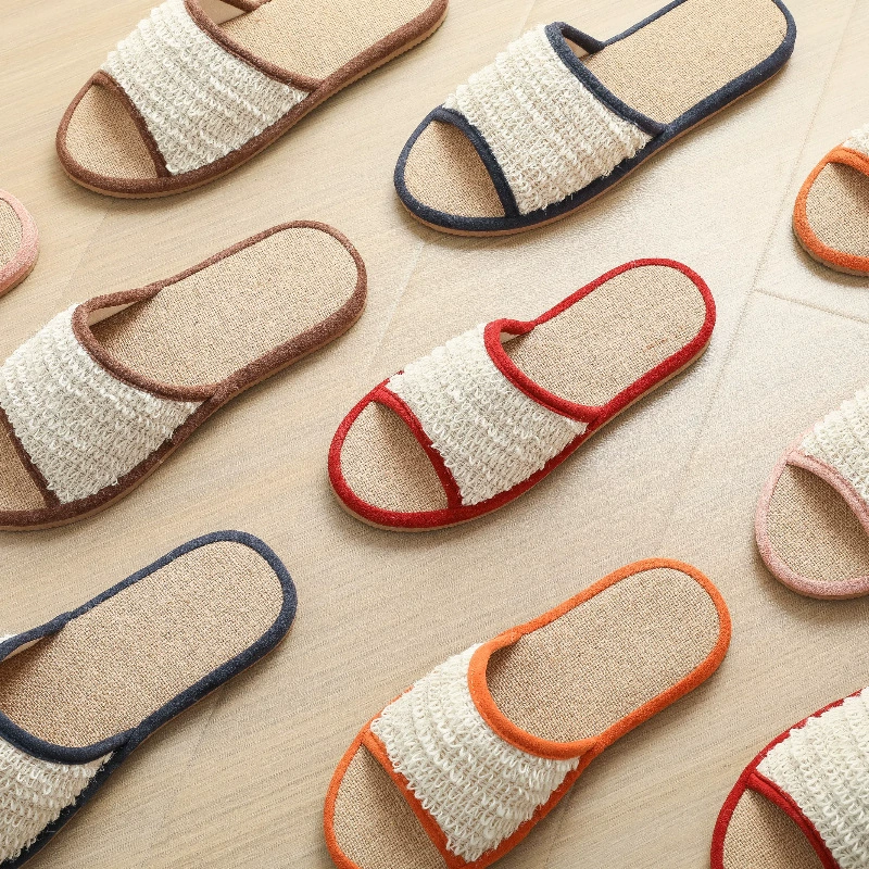 Новые льняные тапочки контрастный цвет полосатый льняный готовый домашний пар тапочки оранжевый белый сшитый модный пол тапочки