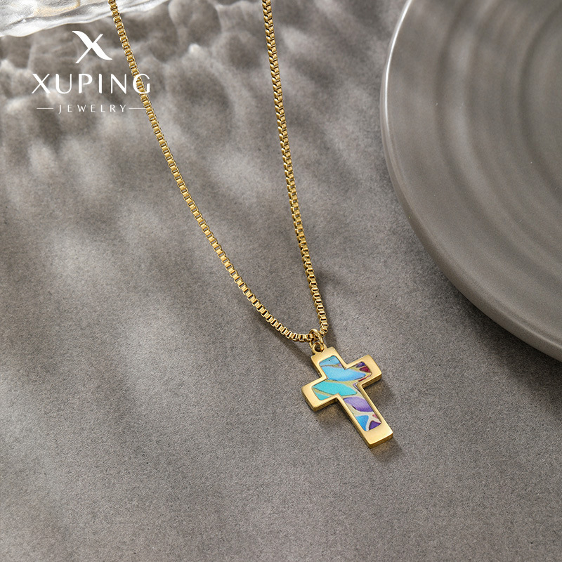 Collar de Cruz de Acero Inoxidable de Moda Xuping, Color Oro de 14k, Estilo Europeo y Americano, Joyería de Marca Moderna y Hip-hop para Mujer