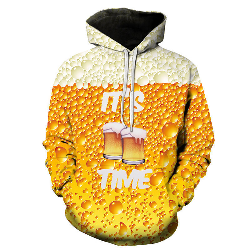Europe and the United States cross-border new beer bubble liquid personality sweater trend digital 3D printing hoodie men's hoodie
