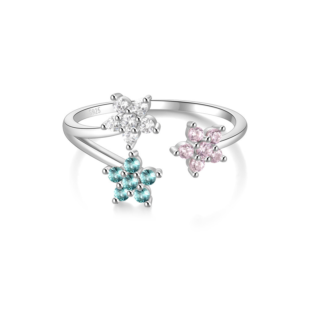 4g Weight Zircon Inlay Material Open Rings Classification Adjustable Ring Size 1 Piece Quantity Daily Occasion 925 Sterling Silver Material Heart Shape, Flower, Bow Knot Pattern Women's Gender Plating, Flowers Design Sweet, Shiny Style 925 Sterling Silver Zircon Heart Shape Flower Bow Knot Open Rings 49