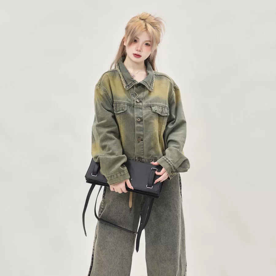 Retro short denim autumn sexy jacket, American style, loose fit