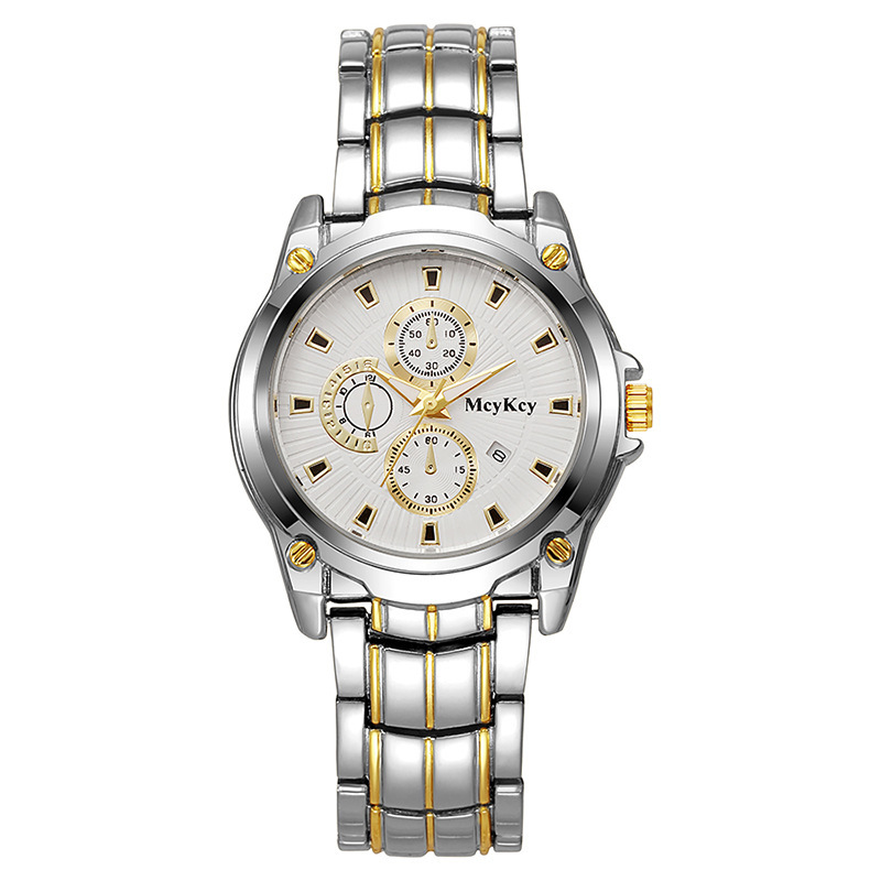 Nuevo reloj de correa de acero de pareja de aleación transfronteriza clásico negocio de tres ojos gran esfera impermeable fábrica de relojes de cuarzo al por mayor