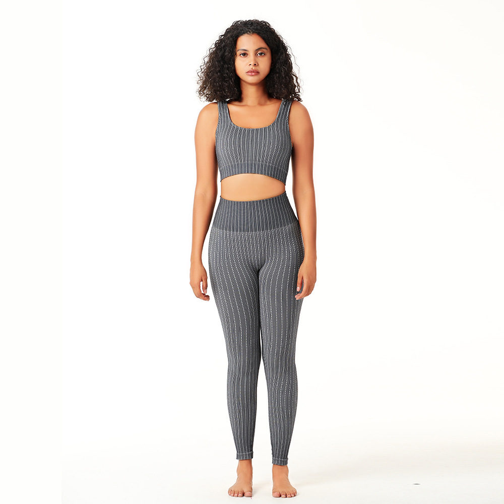 欧美无缝瑜伽套装扎染条纹文胸套装美背健身运动文胸瑜伽服套装女