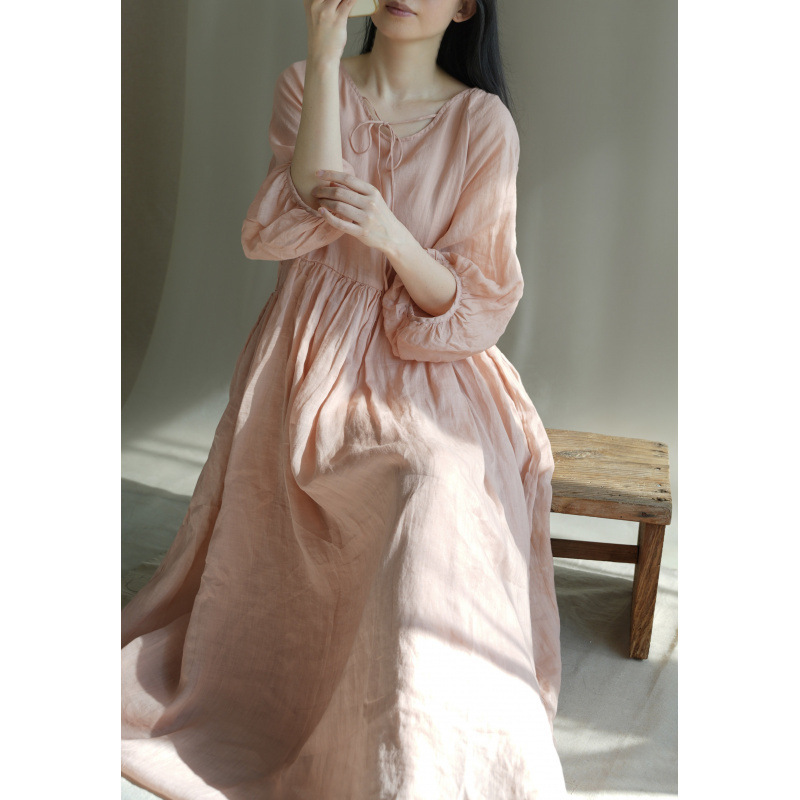 Travel Vacation Elegant Long Dress for Women, New Summer Fashion V-Neck, Age-Reducing, Solid Color, High Waist, Loose Fit, Quality Dress Travel Vacation Elegant Long Dress for Women, New Summer Fashion V-Neck, Age-Reducing, Solid Color, High Waist, Loose Fit, Quality Dress
