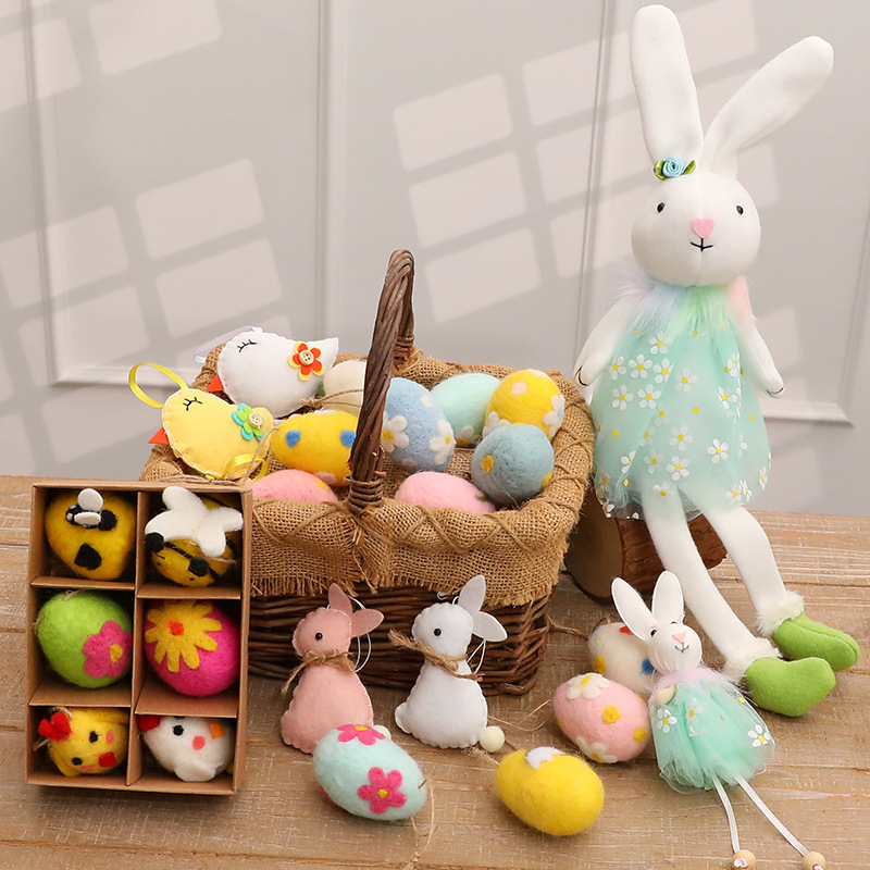 Nuevos productos transfronterizos muñecas de conejo de Pascua cestas de rábano adorables muñecas de conejo decoraciones navideñas