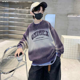 男童卫衣长袖秋装新款冬装扎染拼色印花帅气中大童春秋季上衣男孩