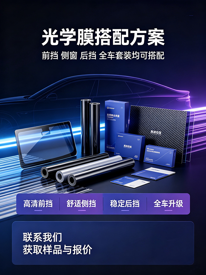 Car Heat Insulation and Explosion-Proof Film, Full Car Glass Set of Films, Sun Protection and Cooling, High-Definition Anti-Glare Optical Solar Film