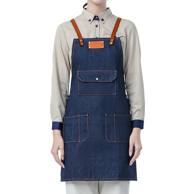 Amazon delantal vaquero cocina café pastel salón de belleza barbería ropa de trabajo delantal casero al por mayor