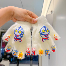 奥特曼新款手套加绒冬季男童保暖分指卡通可爱五指套儿童加厚手套