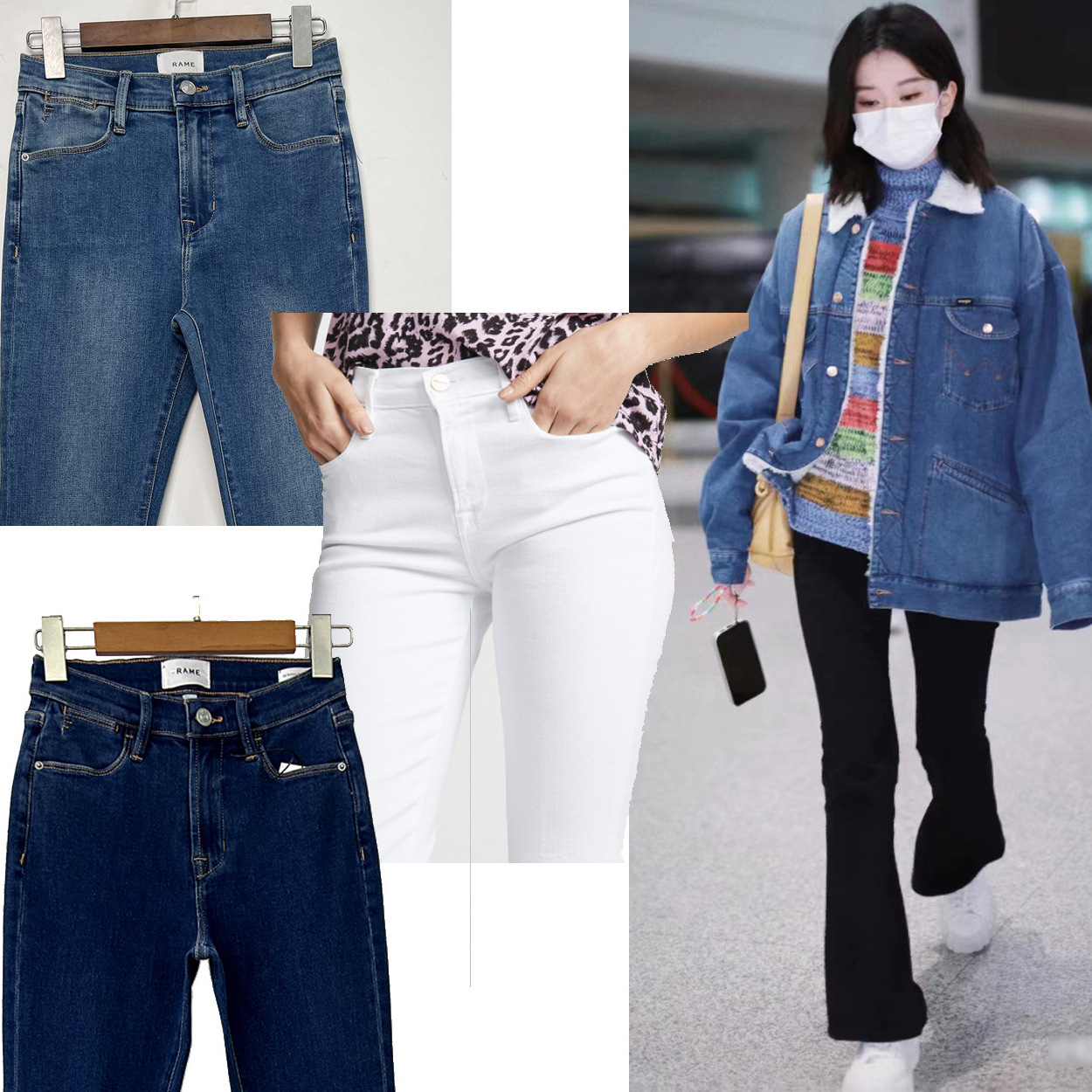 2025年春夏欧美FD同款怀旧水洗蓝中高腰修身长款喇叭牛仔裤女