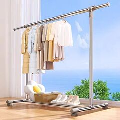 鋼管のステンレスの床のハンガーのベランダは太くて、家庭用のシングルバーの伸縮式のハンガーの寝室の服のハンガーを厚くします。