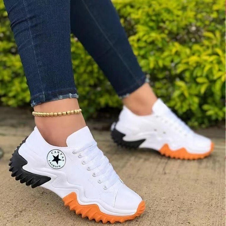 Sonbahar Ve Kış Yeni Kadın Rahat Kanvas Ayakkabılar Dış Ticaret Büyük Boy Spor Ayakkabı Kalın Alt Düşük Üst Nefes Bağcıklı Baba Ayakkabı Kadın_voghion.com