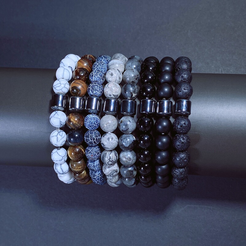 Cross-border beaded bracelet Amazon white turquoise hematite obsidian tiger eye stone volcanic stone map stone 8mm bracelet Cross-border beaded bracelet Amazon white turquoise hematite obsidian tiger eye stone volcanic stone map stone 8mm bracelet