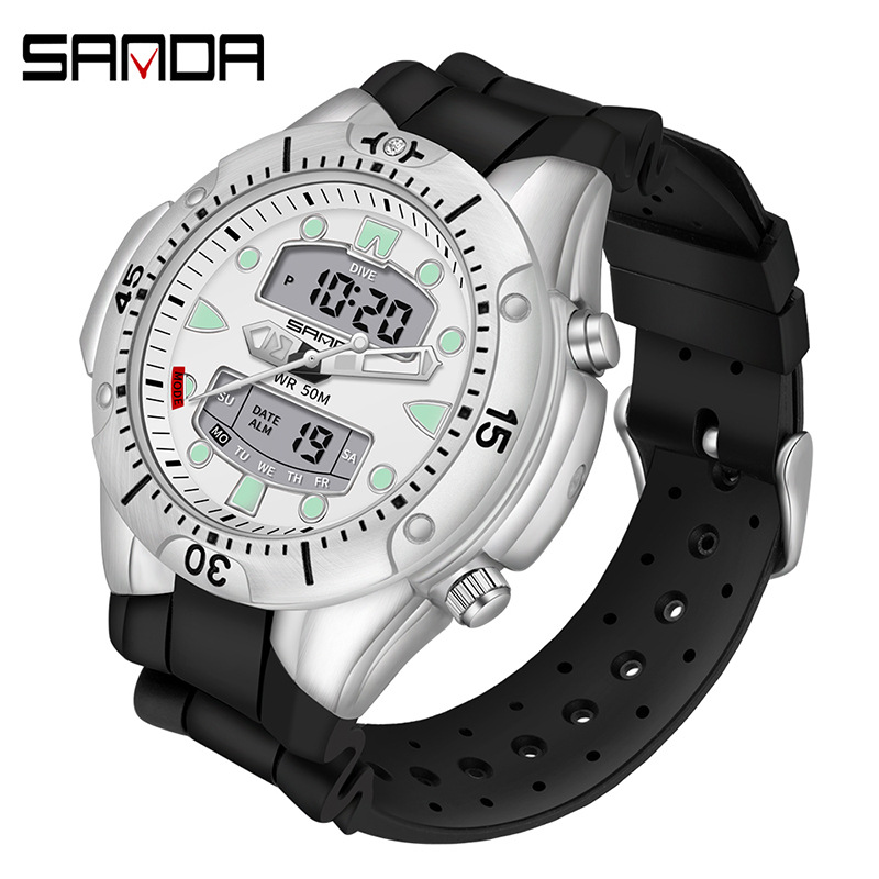 SANDA 3009 reloj de moda deportes luminoso estudiante reloj electrónico reloj de cuarzo impermeable de los hombres