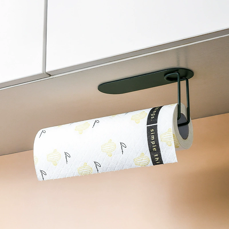 Kitchen paper towel holder without punching iron paper holder plastic wrap hanger cabinet door roll paper wall-mounted storage hanger