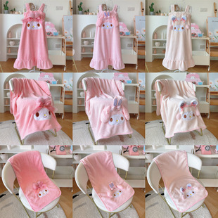 Cute Cartoon Absorbent Coral Fleece Towel Bath Dress Dry Hair Hat Shower Cap Wearing Sling Tube-top Bathrobe Bath Dress