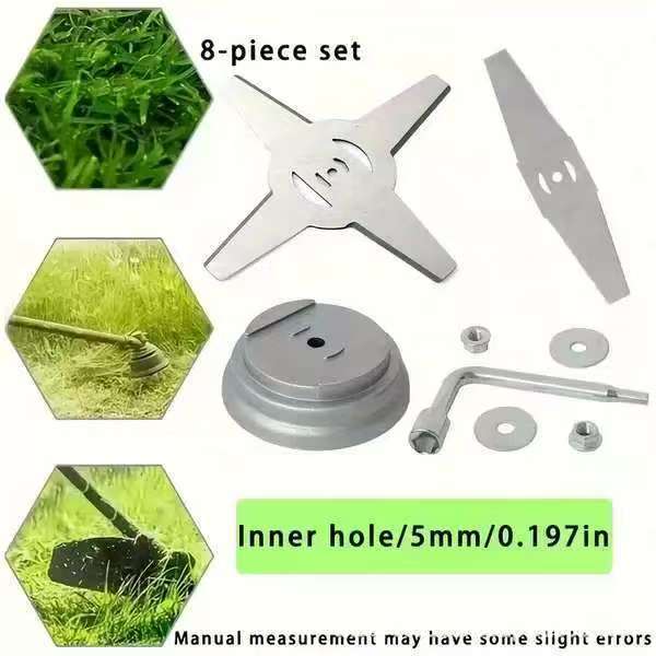 割草机配件大全跨境爆款割草机刀片套装一字菱形四齿刀片扳手底座