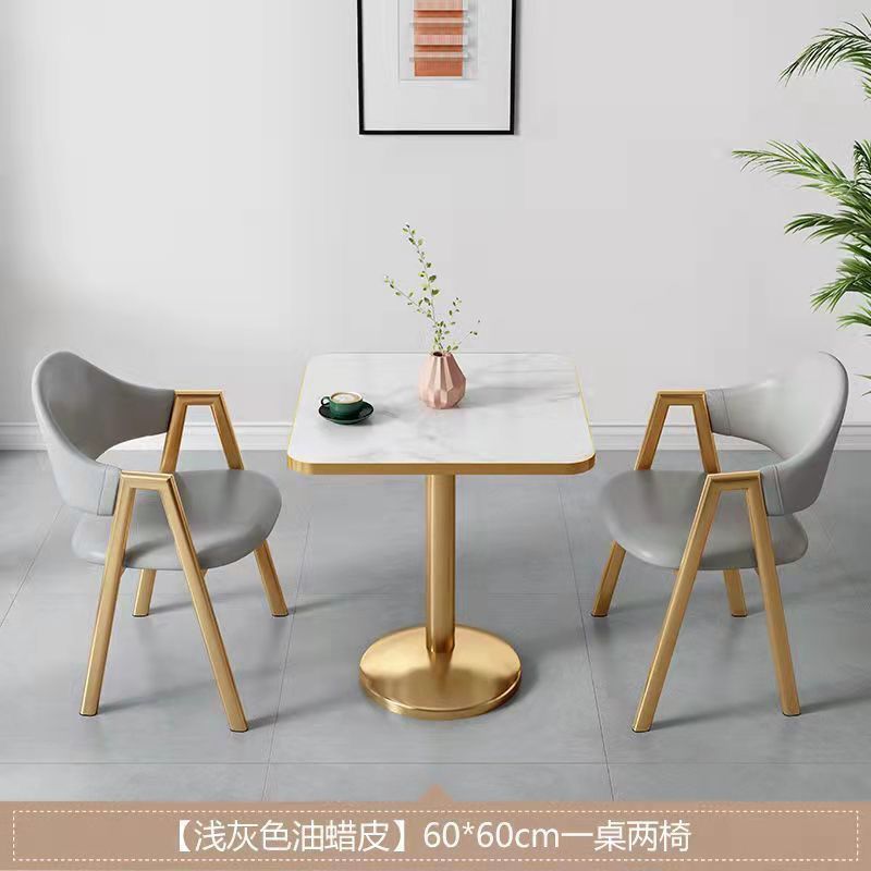 Combinación de mesa y silla de comedor de lujo ligero, apartamento pequeño, tienda de té con leche, cafetería, apartamento, balcón del hotel, recepción de ocio, mesa cuadrada pequeña