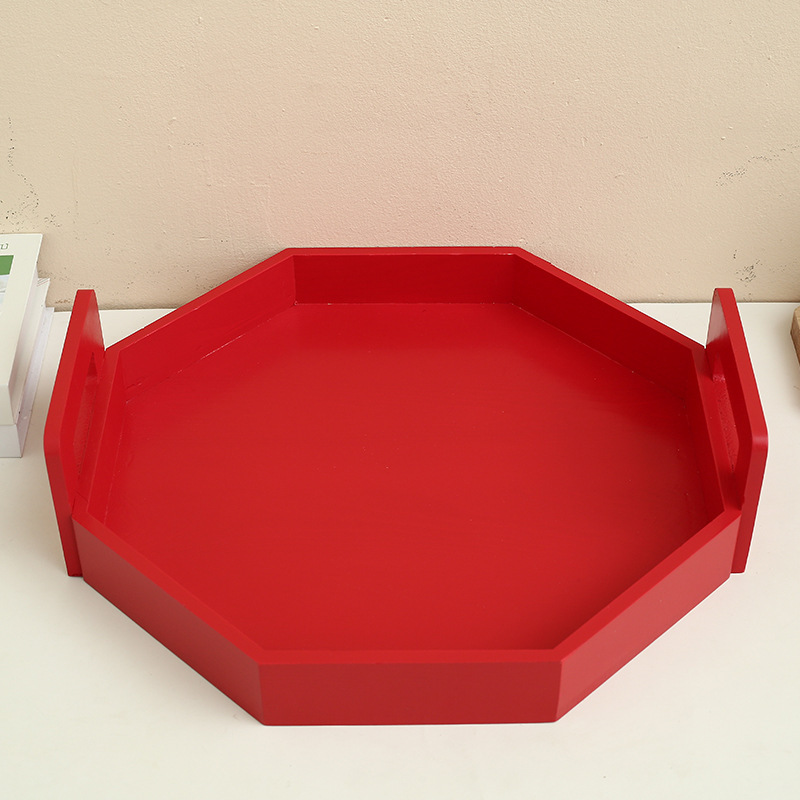 Amazon Pine Octagonal Serving Tray with Handle Country Farmhouse Decorative Tea Cup Wine Cup Wooden Tray