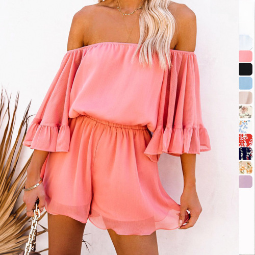 Amazon eBay Women's Spring  Fashion Outerwear Splicing Short Sleeve Loose Pure Color Chiffon Bodysuit