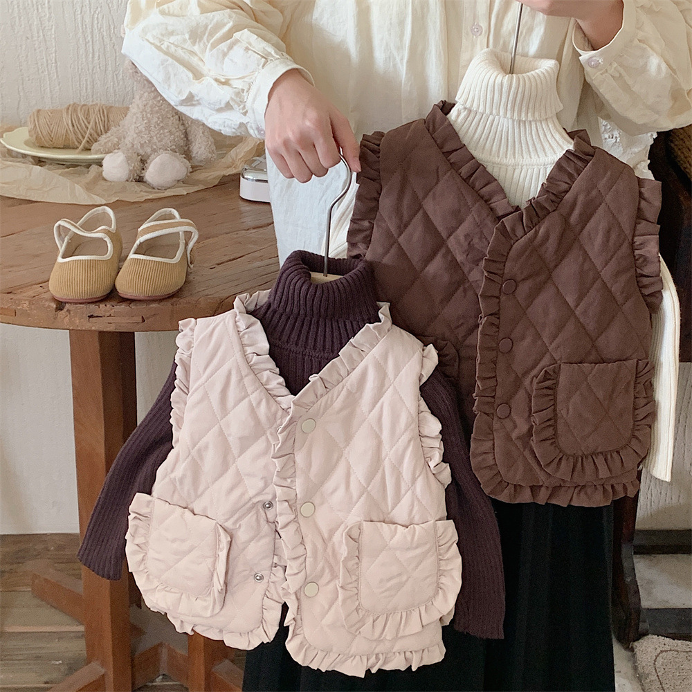 Chaleco de algodón con clip para niños 2024 otoño e invierno nueva versión coreana para niños pequeños y medianos Chaleco de algodón grueso para niñas Chaleco de bebé para niñas