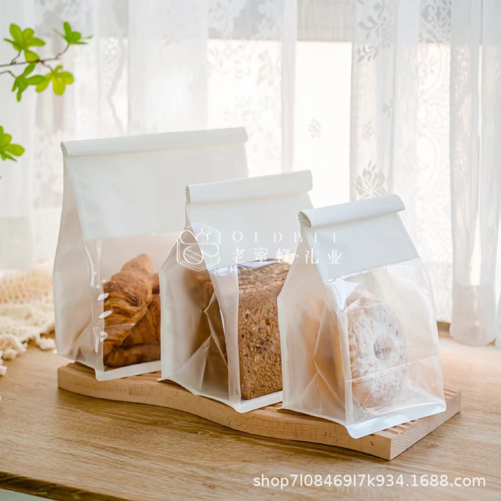 加厚白牛皮吐司袋铁丝自封开窗透明面包袋饼干袋八边封食品包装袋