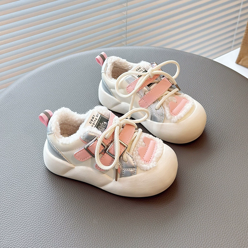 Мафли толстая подошва плюс бархатная маленькая белая обувь женская 2024 осень и зима мода теплая большая голова хлеб обувь меха обувь женская