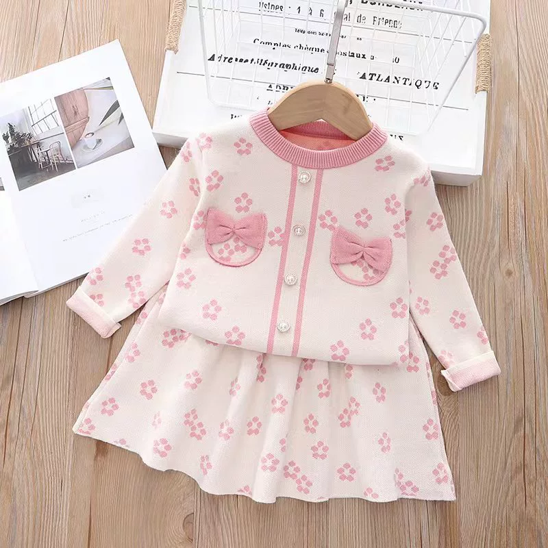 Cute cardigan girl's with bow, knitted sweater, dress, 2022, western style