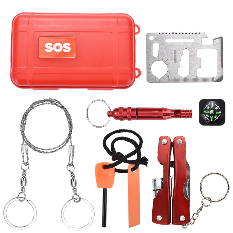 Equipo de supervivencia multifuncional herramienta supervivencia traje campo caja Primeros Auxilios SOS pedernal cuchillo suministros emergencia al aire libre