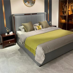 Undertake the Entire Project of New Chinese Style Ebony Wood Bedroom Double Bed Modern Simple Large Flat Solid Wood Villa Club Mansion