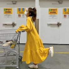 春秋冬薄款长袖连衣裙2-300斤大码胖MM宽松垂感荷叶边A字卫衣长裙
