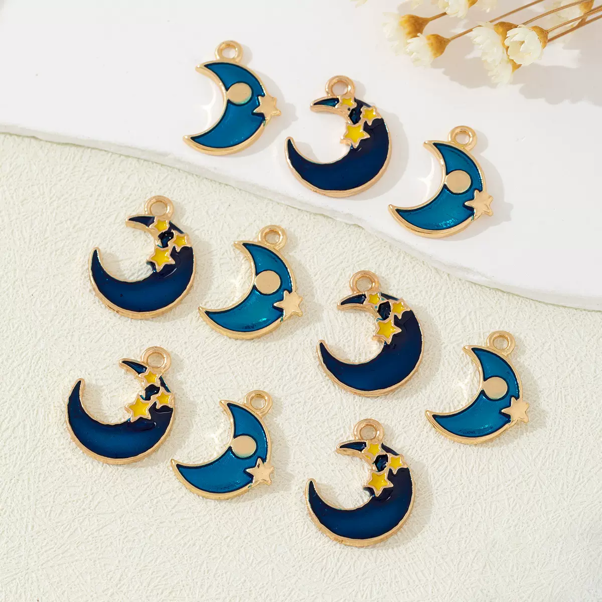 滴油蓝色星空月亮吊坠配件项链diy饰品配件钥匙扣手串小挂件批发