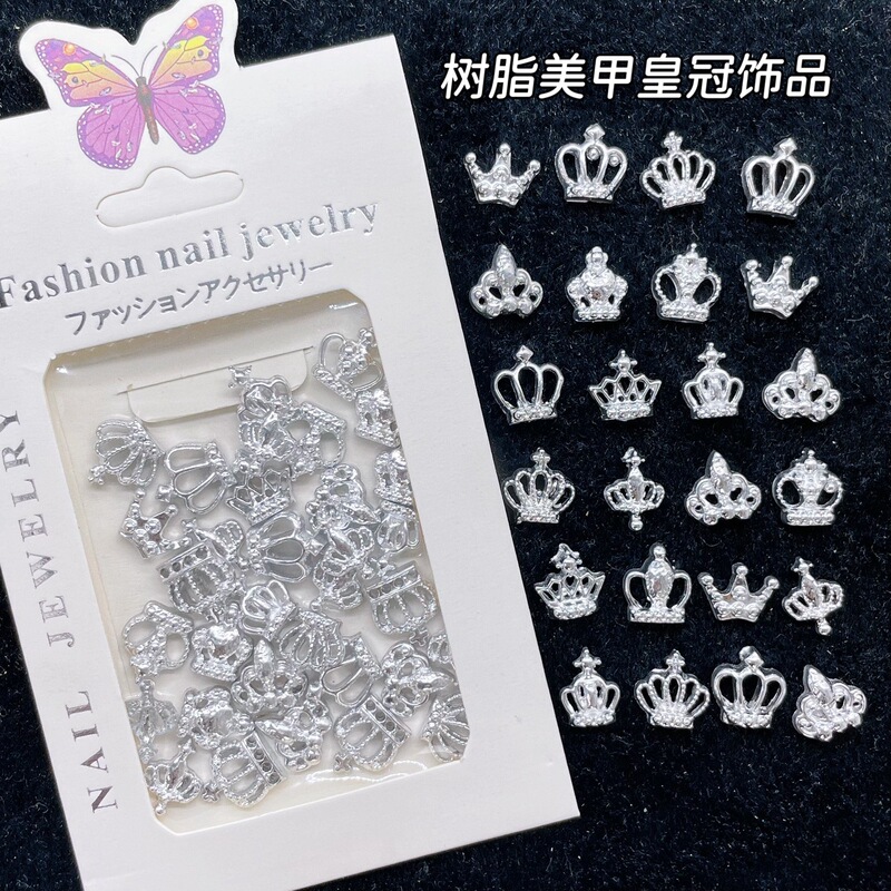 50 New Nail Art Resin Plated Imitation Diamond Crown Jewelry Internet Celebrity Same Style Nail Bow Decoration Mixed Pack