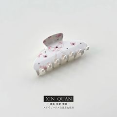 清新甜美粉色蝴蝶结镶钻大号抓夹ins外贸潮流简约印花鲨鱼夹发饰