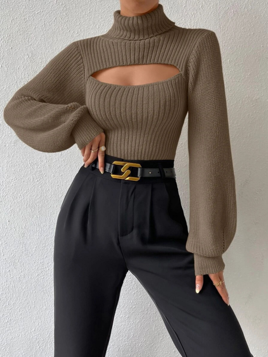 Suéter Sexy de Manga Larga para Mujer, Estilo Europeo y Americano, para Comercio Transfronterizo, Primavera y Otoño, Cuello Alto Calado, Tejido de Punto image 4